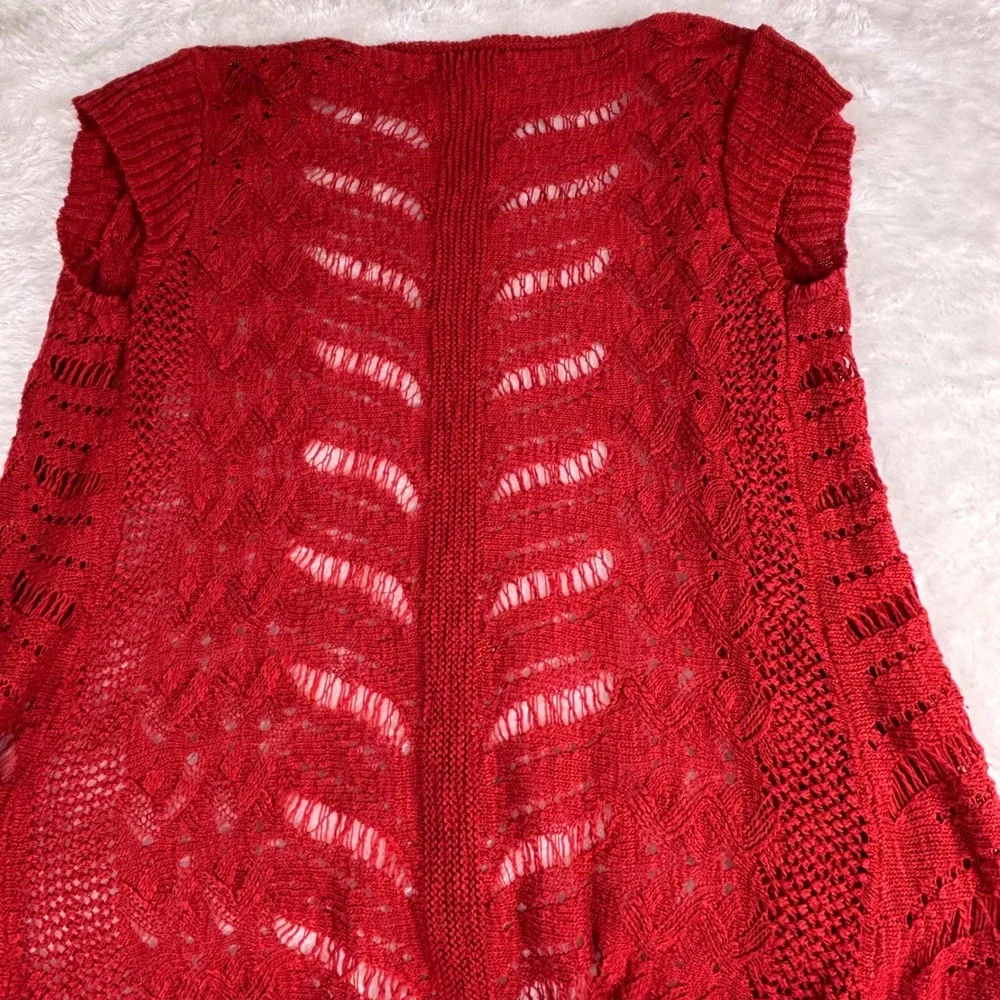 Maurices Red‎ Cardigan Boho Cottagecore Holiday Open Front Crochet Sleeveless  M